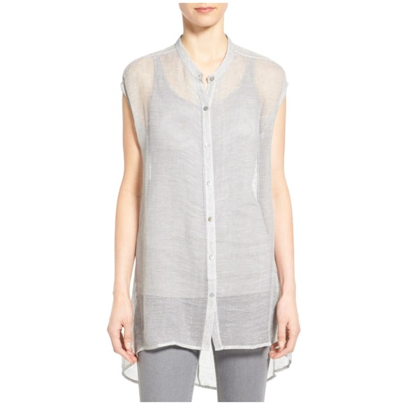 Make Offer Eileen Fisher Linen Mesh Tunic Top - Picture 1 of 10